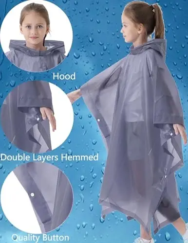 HOOMBOOM Rain Poncho for Kids(2 Pack) Waterproof Reusable EVA Raincoat One Size Rain Jackets for Children,Boys and Girls - 3