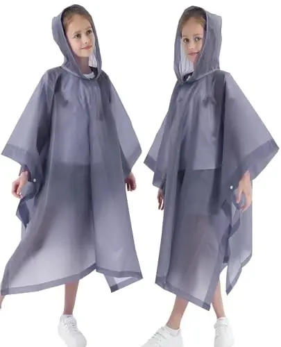 HOOMBOOM Rain Poncho for Kids(2 Pack) Waterproof Reusable EVA Raincoat One Size Rain Jackets for Children,Boys and Girls - 5