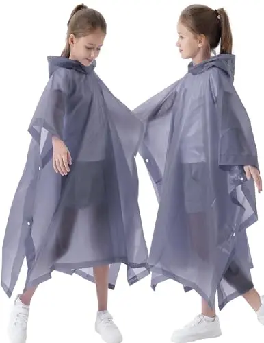 HOOMBOOM Rain Poncho for Kids(2 Pack) Waterproof Reusable EVA Raincoat One Size Rain Jackets for Children,Boys and Girls - 6