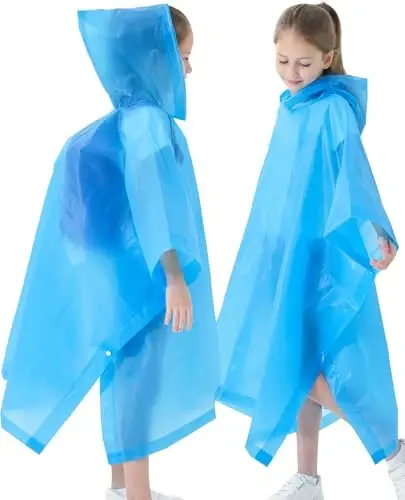 HOOMBOOM Rain Poncho for Kids(2 Pack) Waterproof Reusable EVA Raincoat One Size Rain Jackets for Children,Boys and Girls 