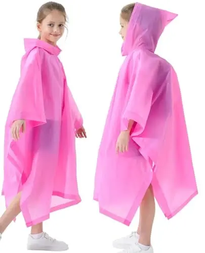 HOOMBOOM Kids uchun yomg'ir ponchosi (2 dona) Suv o'tkazmaydigan qayta ishlatiladigan EVA yomg'ir paltosi Bir o'lchamli yomg'ir kurtkalari bolalar, o'g'il bolalar va qizlar uchun 