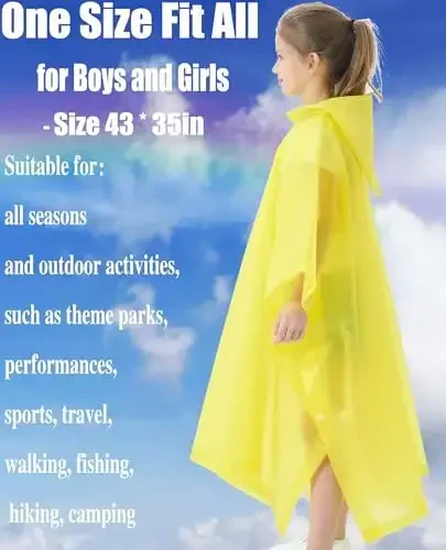 HOOMBOOM Rain Poncho for Kids (2 Pack) Waterproof Reusable EVA Raincoat One Size Rain Jackets for Children, Boys and Girls - 3