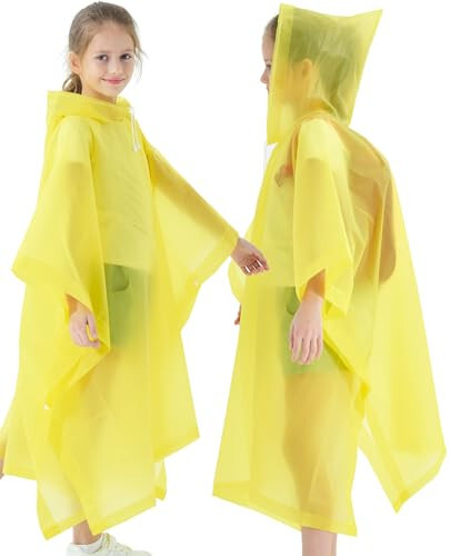 HOOMBOOM Rain Poncho for Kids(2 Pack) Waterproof Reusable EVA Raincoat One Size Rain Jackets for Children,Boys and Girls - 1