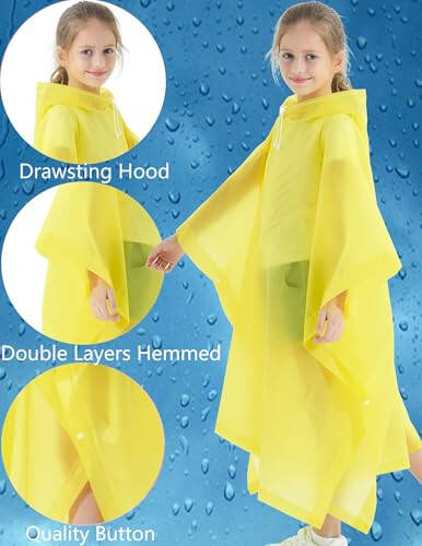 HOOMBOOM Rain Poncho for Kids(2 Pack) Waterproof Reusable EVA Raincoat One Size Rain Jackets for Children,Boys and Girls - 4