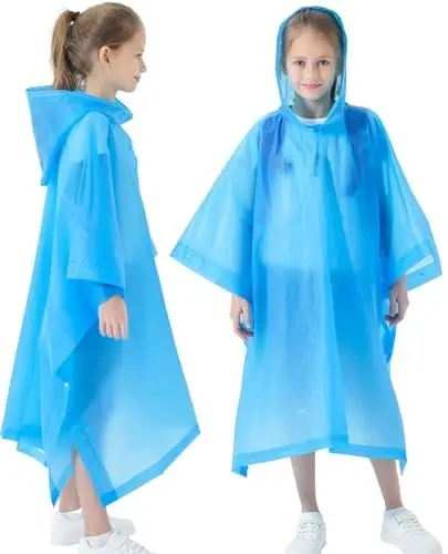 HOOMBOOM Rain Poncho for Kids(2 Pack) Waterproof Reusable EVA Raincoat One Size Rain Jackets for Children,Boys and Girls - 4