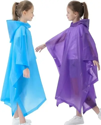 HOOMBOOM Rain Poncho for Kids(2 Pack) Waterproof Reusable EVA Raincoat One Size Rain Jackets for Children,Boys and Girls - 2