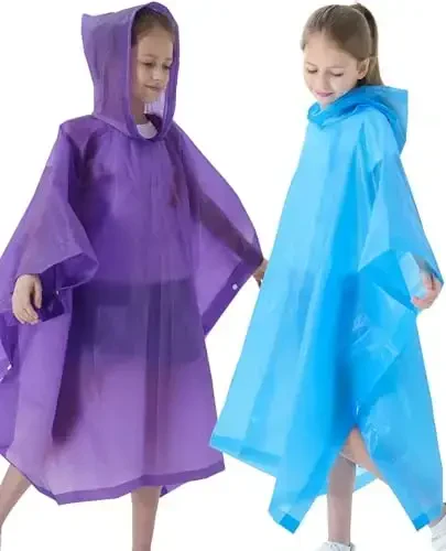 HOOMBOOM Rain Poncho for Kids(2 Pack) Waterproof Reusable EVA Raincoat One Size Rain Jackets for Children,Boys and Girls - MODAZONE