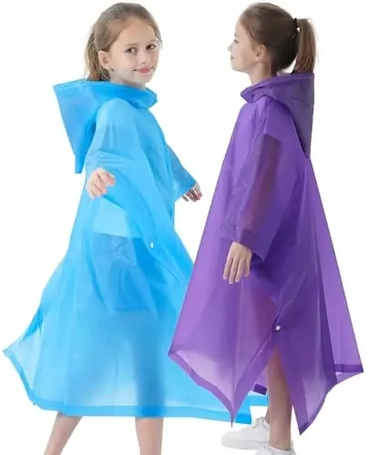HOOMBOOM Rain Poncho for Kids(2 Pack) Waterproof Reusable EVA Raincoat One Size Rain Jackets for Children,Boys and Girls - 3
