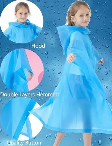 HOOMBOOM Rain Poncho for Kids(2 Pack) Waterproof Reusable EVA Raincoat One Size Rain Jackets for Children,Boys and Girls - 5