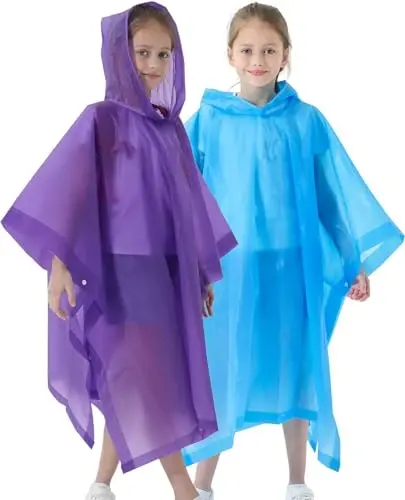 HOOMBOOM Rain Poncho for Kids(2 Pack) Waterproof Reusable EVA Raincoat One Size Rain Jackets for Children,Boys and Girls - 6
