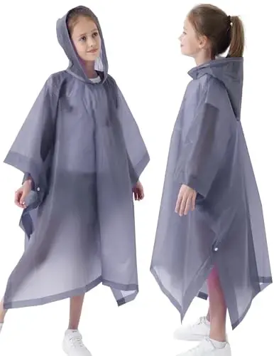 HOOMBOOM Rain Poncho for Kids(2 Pack) Waterproof Reusable EVA Raincoat One Size Rain Jackets for Children,Boys and Girls - 1