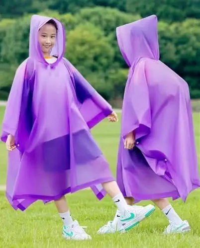 HOOMBOOM Rain Poncho for Kids(2 Pack) Waterproof Reusable EVA Raincoat One Size Rain Jackets for Children,Boys and Girls - 2