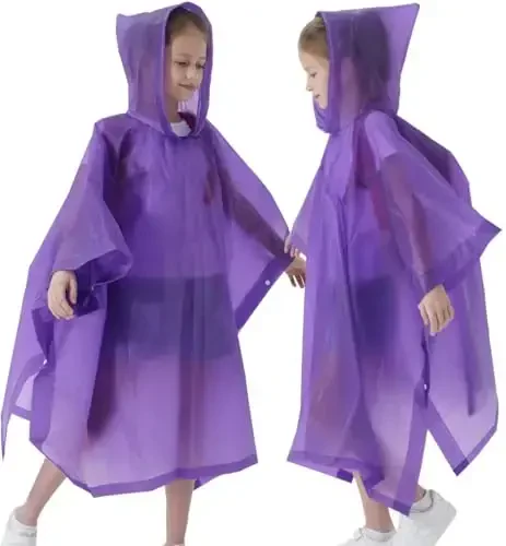 HOOMBOOM Rain Poncho for Kids(2 Pack) Waterproof Reusable EVA Raincoat One Size Rain Jackets for Children,Boys and Girls - 1