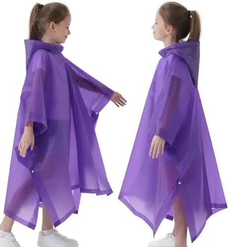 HOOMBOOM Rain Poncho for Kids(2 Pack) Waterproof Reusable EVA Raincoat One Size Rain Jackets for Children,Boys and Girls - 6