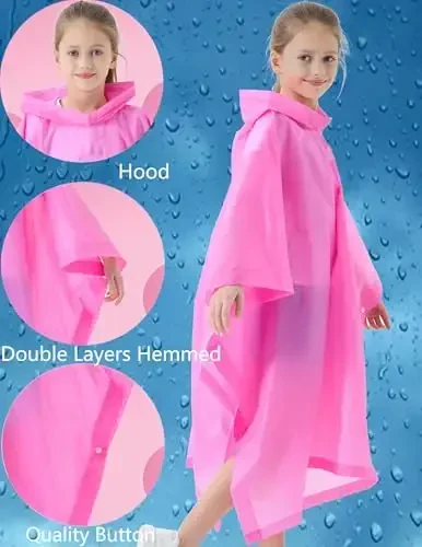 HOOMBOOM Rain Poncho for Kids(2 Pack) Waterproof Reusable EVA Raincoat One Size Rain Jackets for Children,Boys and Girls - 5