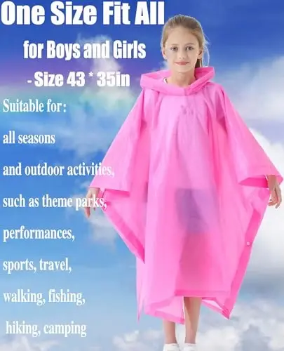 HOOMBOOM Rain Poncho for Kids(2 Pack) Waterproof Reusable EVA Raincoat One Size Rain Jackets for Children,Boys and Girls - 1