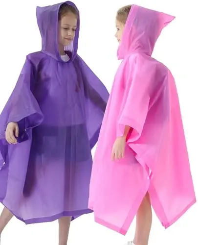 HOOMBOOM Rain Poncho for Kids(2 Pack) Waterproof Reusable EVA Raincoat One Size Rain Jackets for Children,Boys and Girls - 3