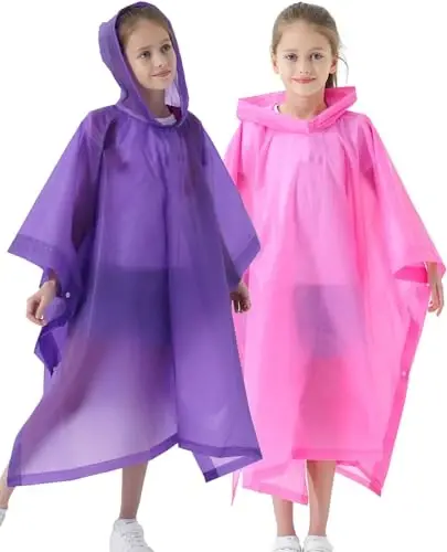 HOOMBOOM Rain Poncho for Kids(2 Pack) Waterproof Reusable EVA Raincoat One Size Rain Jackets for Children,Boys and Girls - 5