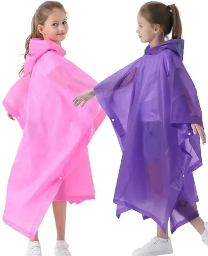 HOOMBOOM Rain Poncho for Kids(2 Pack) Waterproof Reusable EVA Raincoat One Size Rain Jackets for Children,Boys and Girls - 6