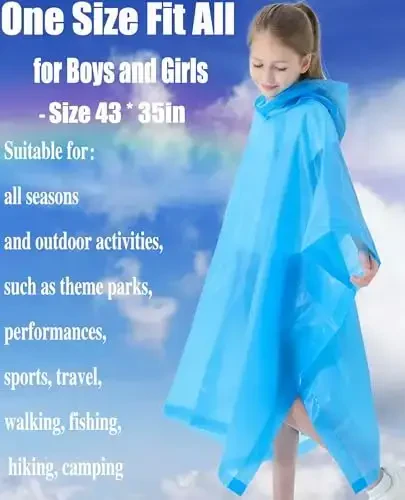 HOOMBOOM Rain Poncho for Kids(2 Pack) Waterproof Reusable EVA Raincoat One Size Rain Jackets for Children,Boys and Girls - HOOMBOOM (1)