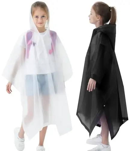 HOOMBOOM Rain Poncho for Kids(2 Pack) Waterproof Reusable EVA Raincoat One Size Rain Jackets for Children,Boys and Girls - HOOMBOOM