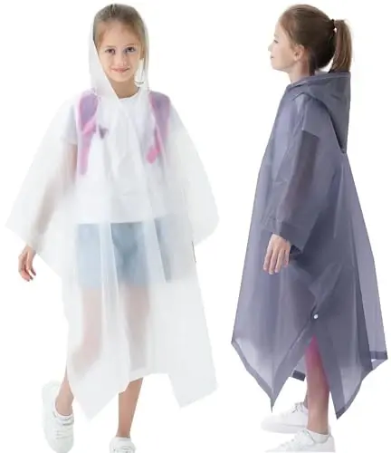 HOOMBOOM Rain Poncho for Kids(2 Pack) Waterproof Reusable EVA Raincoat One Size Rain Jackets for Children,Boys and Girls 