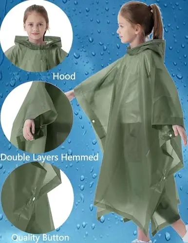 HOOMBOOM Rain Poncho for Kids(2 Pack) Waterproof Reusable EVA Raincoat One Size Rain Jackets for Children,Boys and Girls - 3