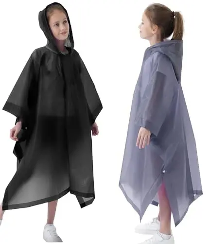 HOOMBOOM Rain Poncho for Kids(2 Pack) Waterproof Reusable EVA Raincoat One Size Rain Jackets for Children,Boys and Girls - HOOMBOOM