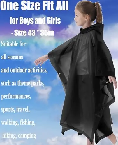 HOOMBOOM Rain Poncho for Kids(2 Pack) Waterproof Reusable EVA Raincoat One Size Rain Jackets for Children,Boys and Girls - 3