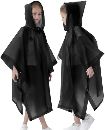 HOOMBOOM Rain Poncho for Kids(2 Pack) Waterproof Reusable EVA Raincoat One Size Rain Jackets for Children,Boys and Girls - 4