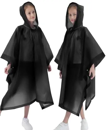 HOOMBOOM Rain Poncho for Kids(2 Pack) Waterproof Reusable EVA Raincoat One Size Rain Jackets for Children,Boys and Girls - 5