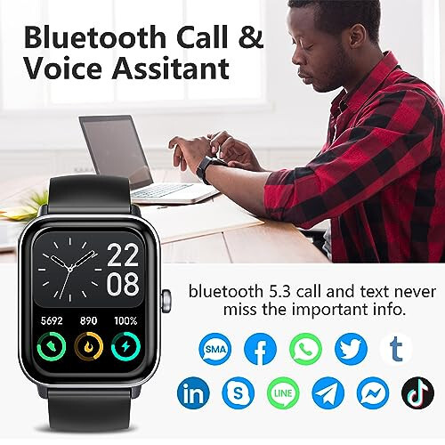 Hoowel Smart Watches for Men/Women, 1.8'' Alexa Built-in Fitness Tracker Watch with Bluetooth Calls, IP68 Waterproof, Heart Rate/Sleep/SpO2/Stress Monitor, 100+ Sport Modes for Android & iPhone - 3