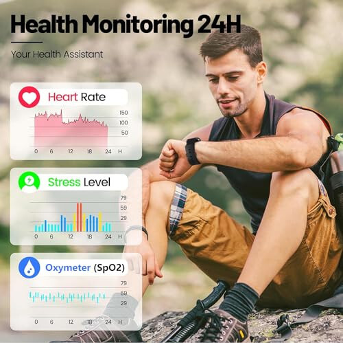 Hoowel Smart Watches for Men/Women, 1.8'' Alexa Built-in Fitness Tracker Watch with Bluetooth Calls, IP68 Waterproof, Heart Rate/Sleep/SpO2/Stress Monitor, 100+ Sport Modes for Android & iPhone - 4