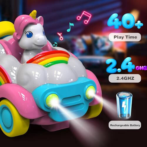 HopeRock Unicorn Toys Remote Control Cars,Toys for Ages 2-4,Gifts for 2 Year Old Girls 2 Pack with LED Lights,Music,and Sound,Birthday Gift for 2 3 4 5 6 Year Old Girls(Blue and Pink) - 3