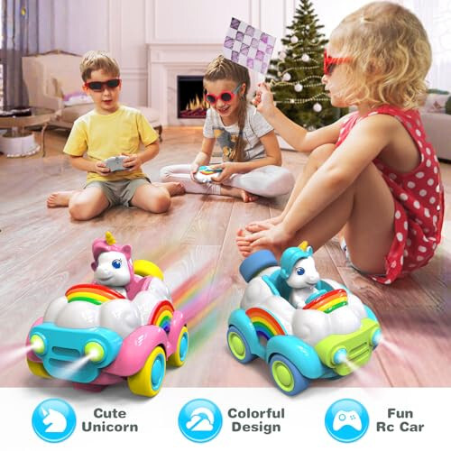 HopeRock Unicorn Toys Remote Control Cars,Toys for Ages 2-4,Gifts for 2 Year Old Girls 2 Pack with LED Lights,Music,and Sound,Birthday Gift for 2 3 4 5 6 Year Old Girls(Blue and Pink) - 5