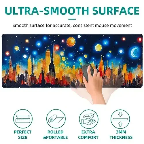Hopipad Large Gaming Mouse Pad, Desk Mat With Seamed Edges, Waterproof Non-Slip Rubber Base, 31.5x11.8 Inch Keyboard Pad Computer Mat, Big XL City Mousepad - 3