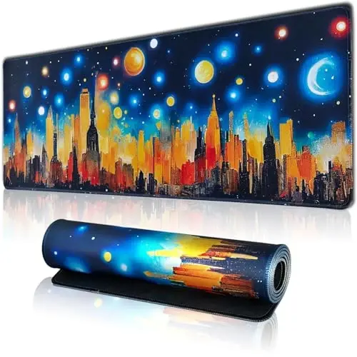 Hopipad Large Gaming Mouse Pad, Desk Mat With Seamed Edges, Waterproof Non-Slip Rubber Base, 31.5x11.8 Inch Keyboard Pad Computer Mat, Big XL City Mousepad 