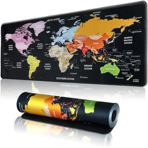Hopipad World Map Large Gaming Mouse Pad for Desk, Desk Mat with Seamed Edges, Waterproof Desk Pad, Non-Slip Rubber Base, 31.5x11.8 Inch Keyboard Pad Computer Mat, Big XL Mousepad - 1