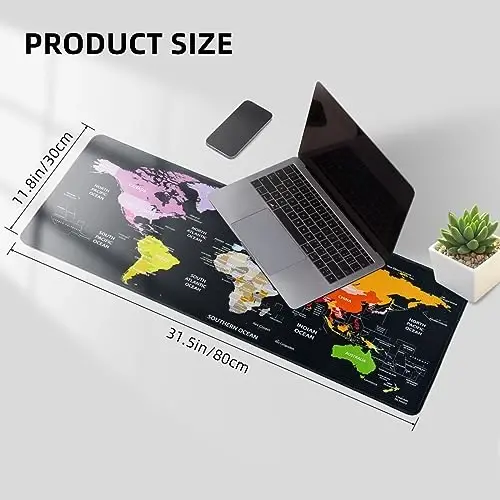 Hopipad World Map Large Gaming Mouse Pad for Desk, Desk Mat with Seamed Edges, Waterproof Desk Pad, Non-Slip Rubber Base, 31.5x11.8 Inch Keyboard Pad Computer Mat, Big XL Mousepad - 5