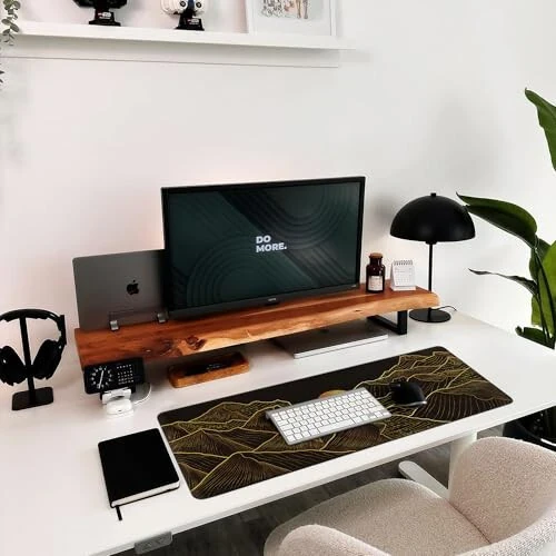 Hopipad Large Gaming Mouse Pad for Desk, Desk Mat with Seamed Edges, Waterproof Desk Pad, Non-Slip Rubber Base, 31.5x11.8 Inch Keyboard Pad Computer Mat, Big XL Black Mousepad 