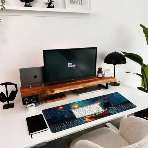 Hopipad Starry Night Katta O'yin sichqonchasi uchun gilamcha, XL stol usti gilami, o'ralgan qirralari bilan, suv o'tkazmaydigan, sirpanmaydigan kauchuk asos, 31,5x11,8 dyuymli klaviatura uchun gilamcha, katta sichqoncha gilami - 6