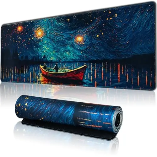 Hopipad Starry Night Katta O'yin sichqonchasi uchun gilamcha, XL stol usti gilami, o'ralgan qirralari bilan, suv o'tkazmaydigan, sirpanmaydigan kauchuk asos, 31,5x11,8 dyuymli klaviatura uchun gilamcha, katta sichqoncha gilami - 1