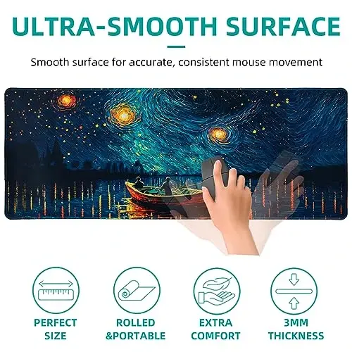 Hopipad Starry Night Large Gaming Mouse Pad, XL Desk Mat with Seamed Edges, Waterproof, Non-Slip Rubber Base, 31.5x11.8 Inch Keyboard Pad, Big Mousepad - 3