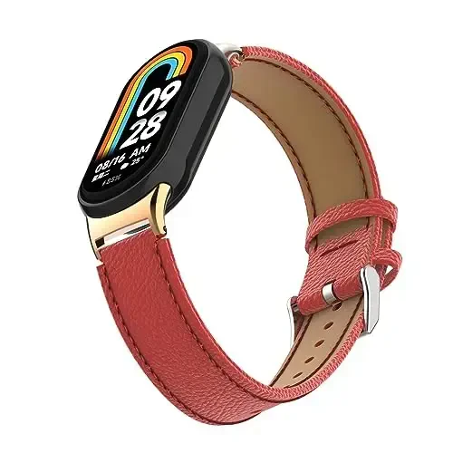 HOPMC Mi Band 8 Fashion Metal Connector Lychee Grain Leather Strap Replacement Wristbands Strap Compatible for Xiaomi Mi Smart Band 8 /8NFC /9/10（Not included Tracker ） - 4