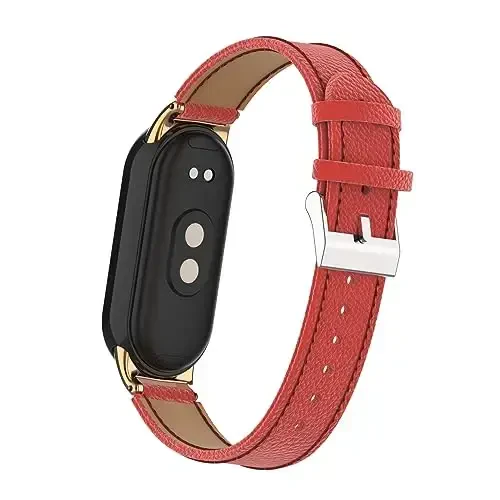 HOPMC Mi Band 8 Fashion Metal Connector Lychee Grain Leather Strap Replacement Wristbands Strap Compatible for Xiaomi Mi Smart Band 8 /8NFC /9/10（Not included Tracker ） - 5