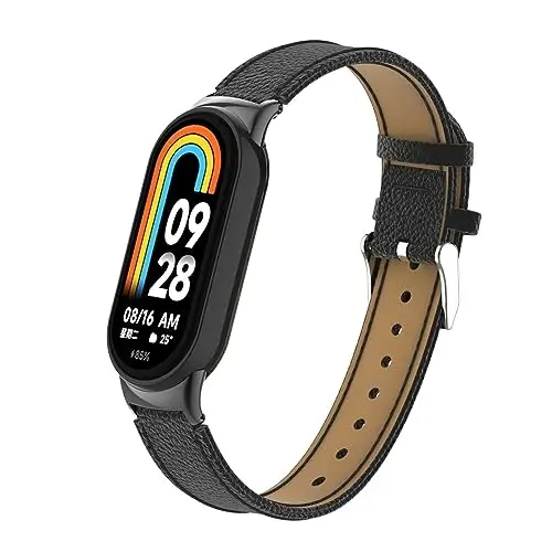 HOPMC Mi Band 8 Fashion Metal Connector Lychee Grain Leather Strap Replacement Wristbands Strap Compatible for Xiaomi Mi Smart Band 8 /8NFC /9/10（Not included Tracker ） - 3