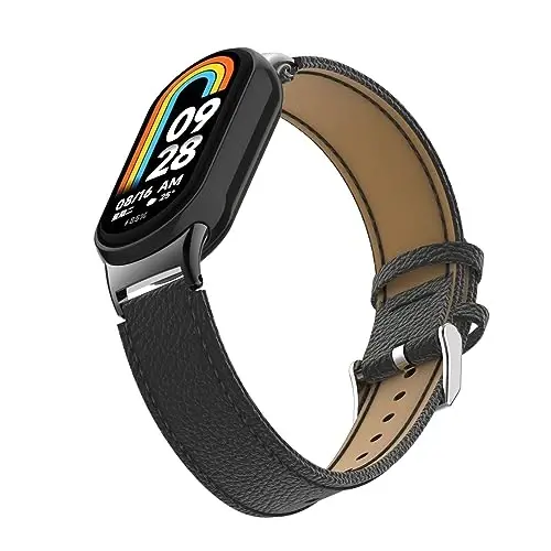 HOPMC Mi Band 8 Fashion Metal Connector Lychee Grain Leather Strap Replacement Wristbands Strap Compatible for Xiaomi Mi Smart Band 8 /8NFC /9/10（Not included Tracker ） - 4