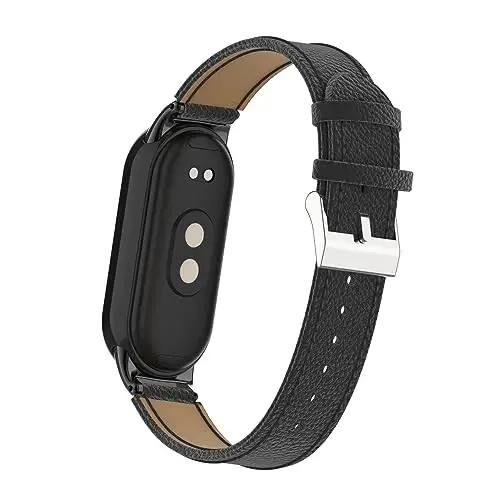 HOPMC Mi Band 8 Fashion Metal Connector Lychee Grain Leather Strap Replacement Wristbands Strap Compatible for Xiaomi Mi Smart Band 8 /8NFC /9/10（Not included Tracker ） - 5