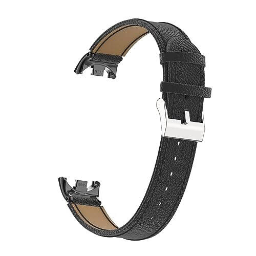 HOPMC Mi Band 8 Fashion Metal Connector Lychee Grain Leather Strap Replacement Wristbands Strap Compatible for Xiaomi Mi Smart Band 8 /8NFC /9（Not included Tracker） - 6