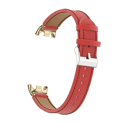 HOPMC Mi Band 8 Fashion Metal Connector Lychee Grain Leather Strap Replacement Wristbands Strap Compatible for Xiaomi Mi Smart Band 8 /8NFC /9/10（Not included Tracker ） - 6